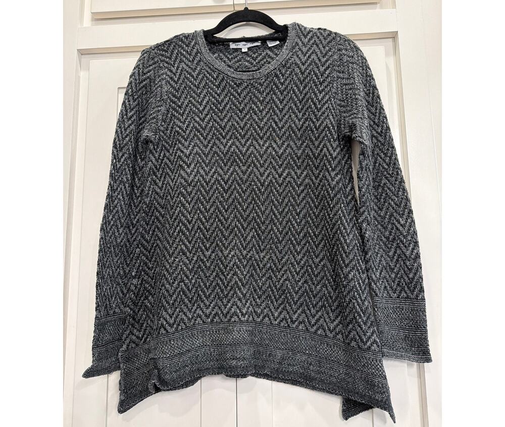 888 Theory gray herringbone knit tunic sweater 100% Cotton SM